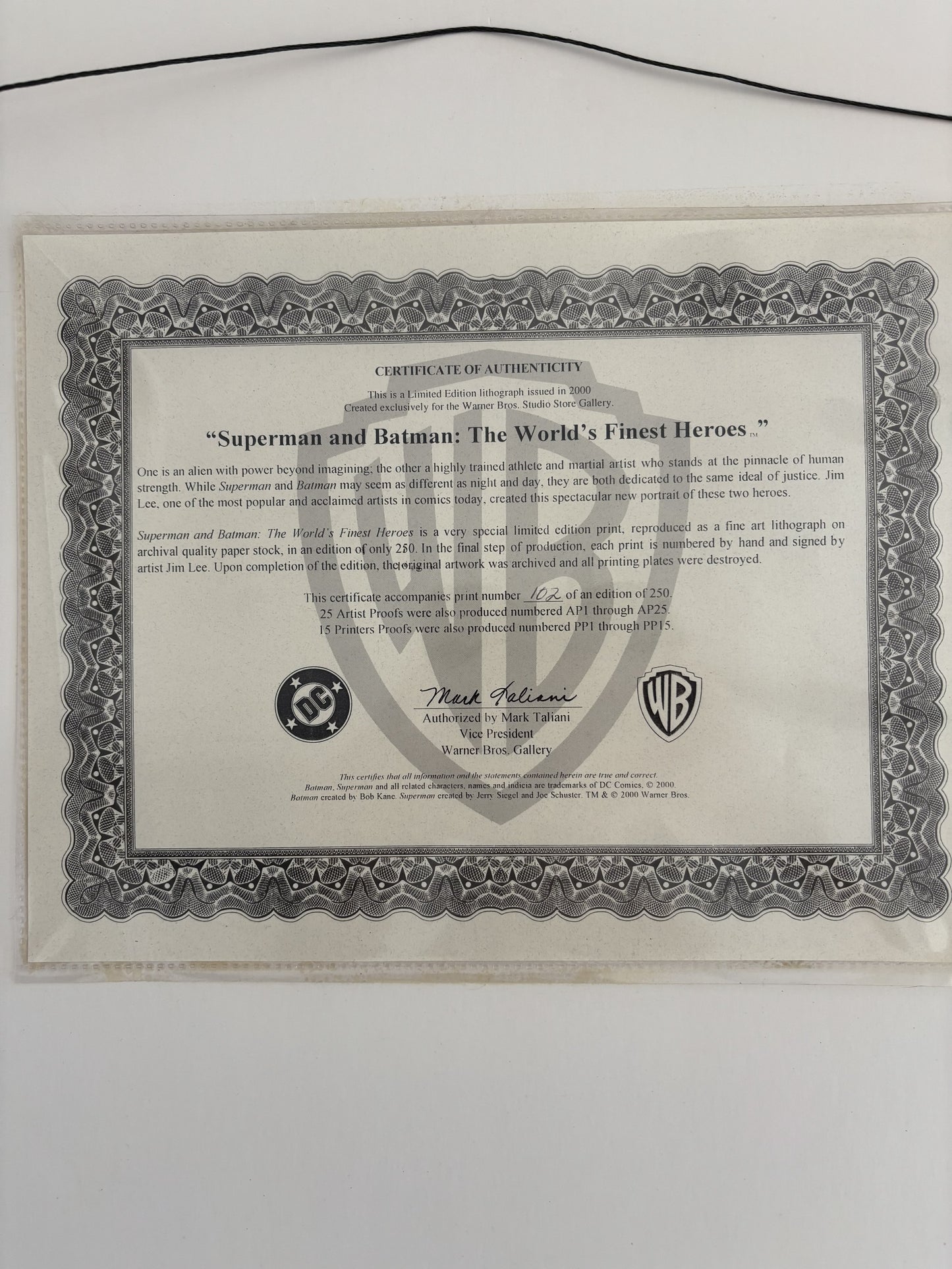Art: Superman and Batman The World's Finest Heroes Signed Limited Edition Lithograph Print #102/250