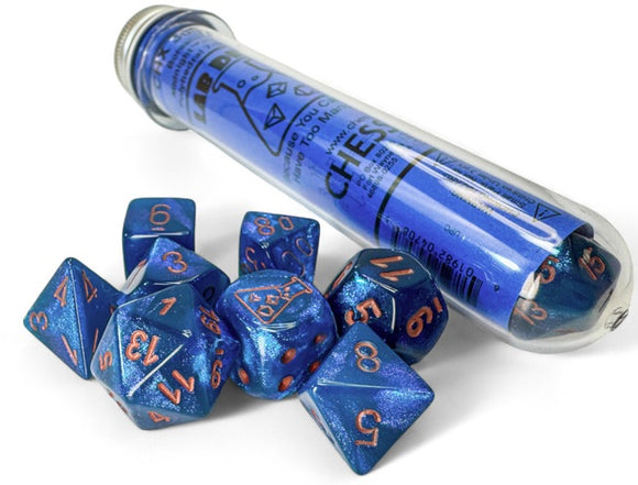 Lab Dice 9: Borealis Midnight/copper Polyhedral 7-Die Set (with bonus die)
