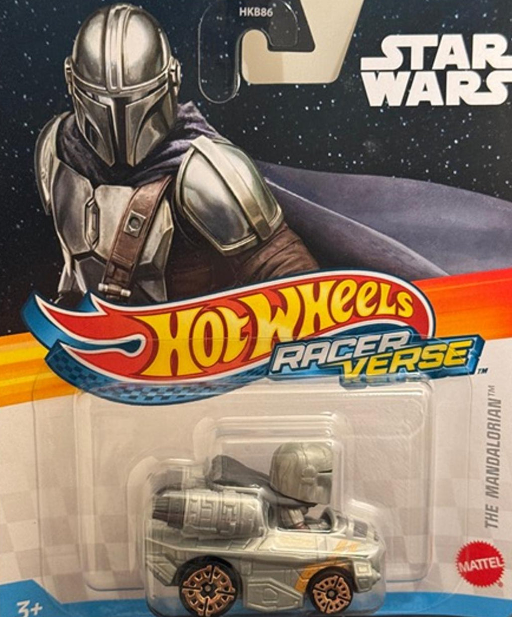 Hot Wheels The Mandalorian toy car in packaging with Star Wars branding